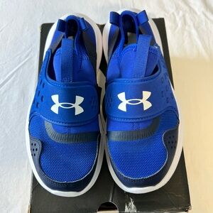 NIB Under Armour 2.5Y UA BPS Runplay Shoes Slip On Blue/Navy/White Sneakers